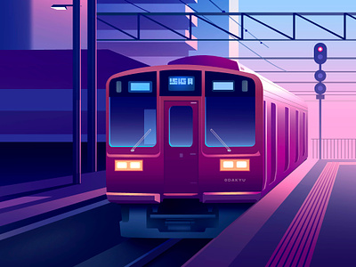 Train station city illustration japan light mood neon poster tokyo