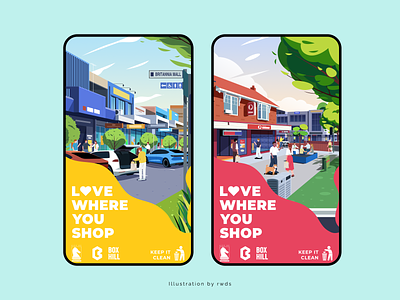 Public welfare illustration2 car coffee dog illustration landscape shop street tree vector