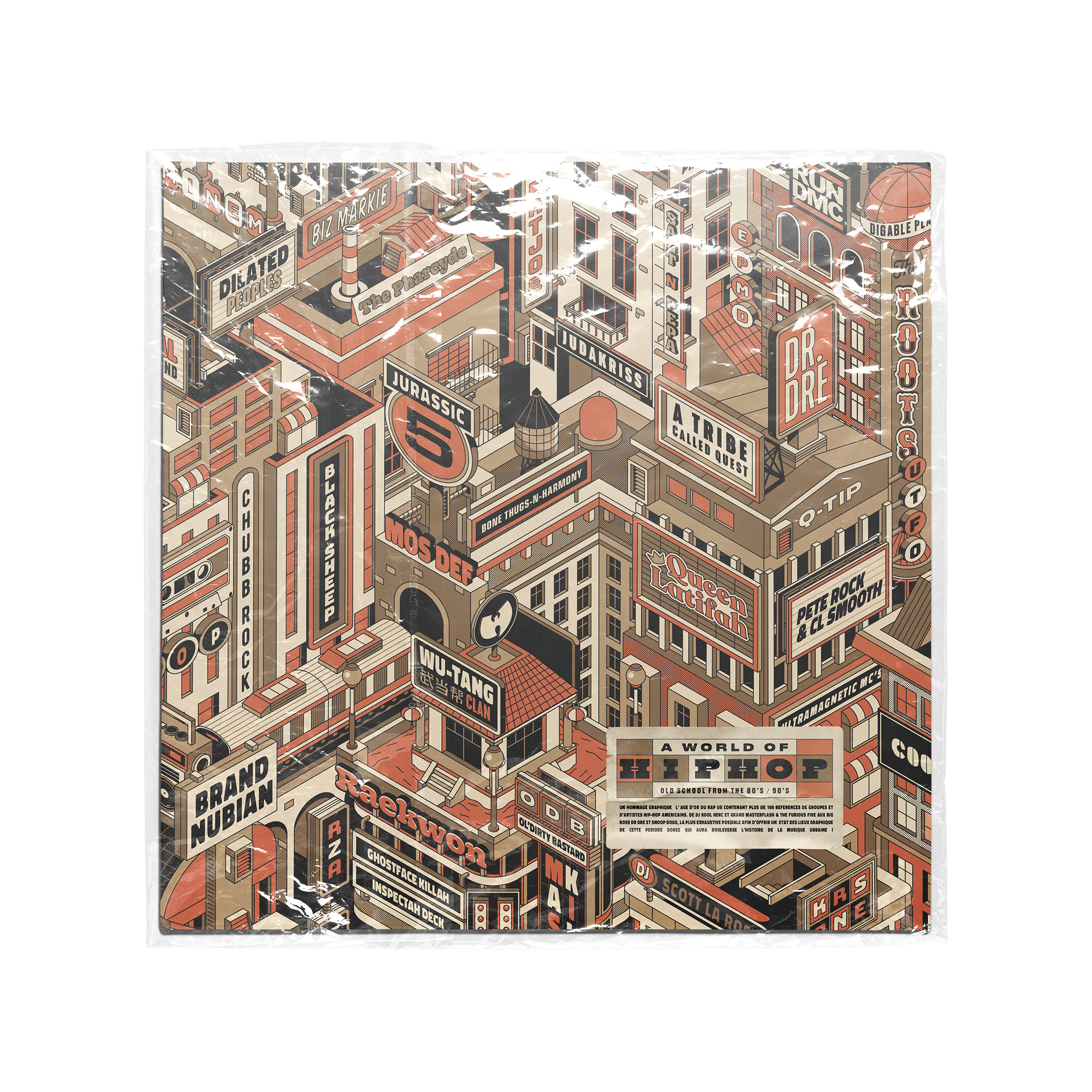 A World of Hip-Hop affiche drdre eastcoast gig goldenage hip hop hiphop illustration isometric legallodrome lille music musique nyc oldschool poster rap snoopdogg vinyl westcoast