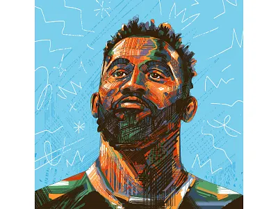 The Mighty Siya! adobe blue brush digitalart expressive green illustration line muti photoshop portraitillustration rugby southafrican sport sportsillustration wacomart