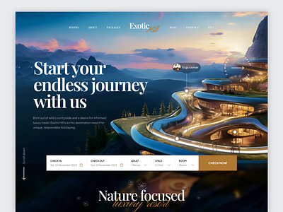 Exotic Hill Hotel website booking website design forest hill country hotel landing nature page reservation resort room site ui uiux web design