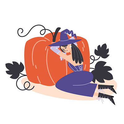 The Elegant Witch character flat halloween illustration pumpkin vector witch woman
