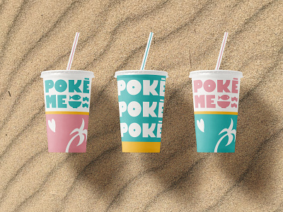 Poké Me - Paper Cups badge branding cups design fast food glass graphic design illustration logo package packaging paper cups poke poke bowls street food typography vector
