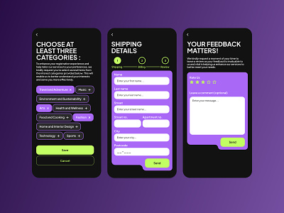 Mobile forms design aplication app application branding category dark derivery design feedback figma forms mobapp mobile shipping ui ux