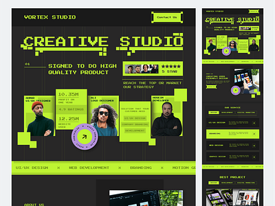 VORTEX STUDIO - Web Creative Studio bold branding clean ui creative darkmode green home page landing page logo portfolio studio ui ui ux ui design uidesign web web design web portfolio website