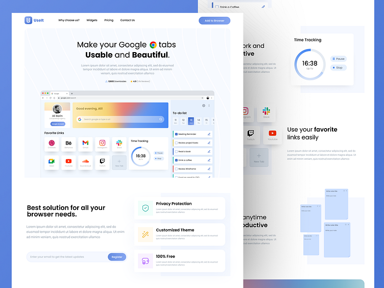 Modern Landing Page | Chrome Extension by Ali Barin on Dribbble