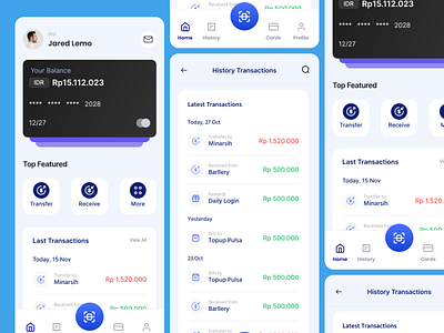 Home and Transaction History - Duit Mobile Banking App figma ui uidesign uiux uiuxdesign ux uxdesign