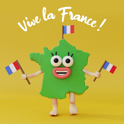 Vive la France ! 3d 3d animation 3d illustration after effects animation c4d character character design cinema 4d face france gif graphic design happy humorous illustration loop motion graphics redshift zbrush