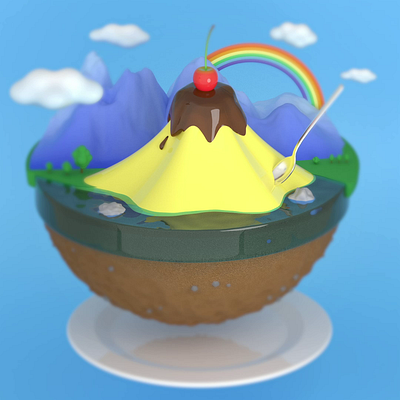 Landscape with pudding 🍮🗻📷 3d 3d animation 3d illustration after effects animation c4d cinema 4d food gif graphic design happy humorous illustration landscape loop mountain pudding redshift sweet zbrush