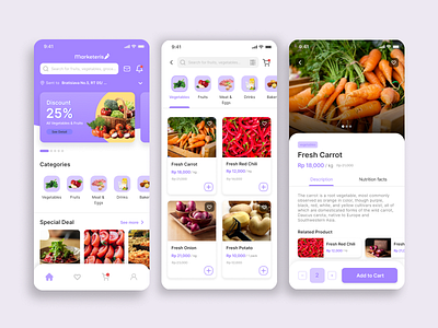 Marketeris - Food App UI app bianka branding design food graphic design grocery landing logo mobile phone ui vector website