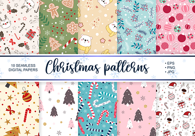 Set of cute Christmas seamless digital papers cartoon christmas cute digital doodle funny gift happy holy kawaii merry new year paper pattern print seamless set texture winter wrapping