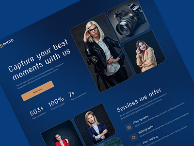Photography Landing Page clean design creative design dark theme dark theme landing page digital art elegant ui design footer design home page design interaction design landing page design llanding page minimal design modern design photography photography landing page photography website photoshoot landing page webdesign wedding photography