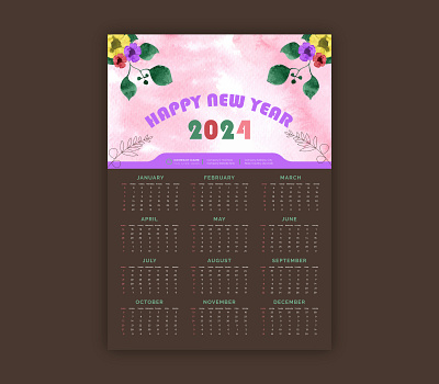 One Page Wall Calendar Design-2024 vector template