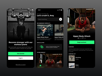 Fitness App concept app design clean design dark mode fitness fitness app graphic design gym app healthtech product design sports app ui design ux design
