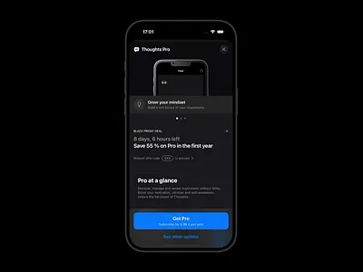 Thoughts - Black Friday Deal Offer Code Flow darkmode flow ios purchasing