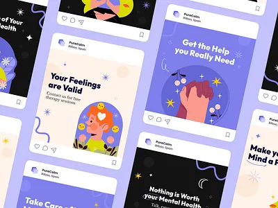 PureCalm: Social Posting branding color pallete design figma graphic design illustration insta post logo marketing social media ui