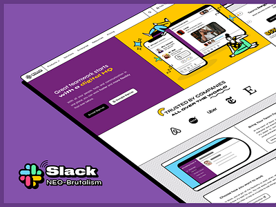 Slack Neubrutalism Landing Page brand identity branding design development figma landing page presentation responsive design saas slake ui uiux ux web design web development