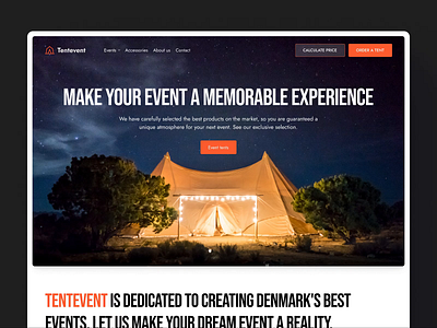 Tentevent - Create a unique atmosphere aesthetic branding design hero hero section immersive ui uiux website website design