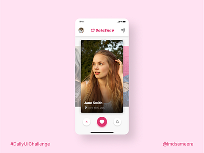 Dating app screen basic functionalities app design daily ui daily ui challenge date app ui dating app ui design mobile app design ui ui design ui design chalenge ui inspiration uiux ux ux design