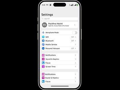 Day07 of the 100-Day Daily UI Design Challenge: Settings Page 100dayschallenge animation dailyui day1dailyui design iphone iphone15pro iphone15prodesigns settings settings page ui