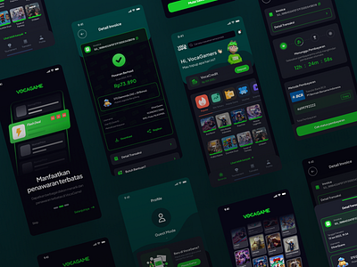 VocaGame App Revamp - Dark Mode UI Game Credit Service Provider 3d branding esport gaming graphic design illustration mobilelegends mockup revamp startup topup topupgame ui ux vector