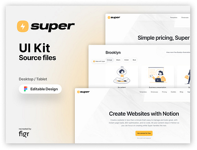 Super Web UI (Recreated) design editable figma free graphic design kit landing page logo notion product saas screens showcase super super.so template ui ux webapp webflow website