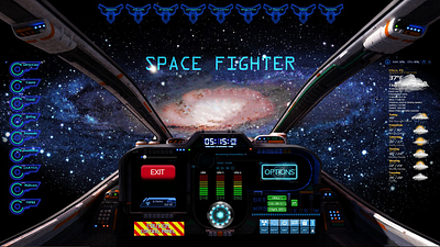 Space Fighter Game Main Menu branding creativedesign design game game development gameui gameuidesign gaming graphic design sci fi spaceship ui ux