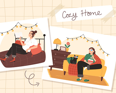 Cozy Home character cozy home flat home home interior illustration living room vector