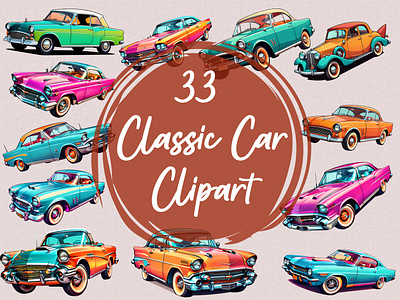 33 Classic Car Clipart in a vibrant vector Style