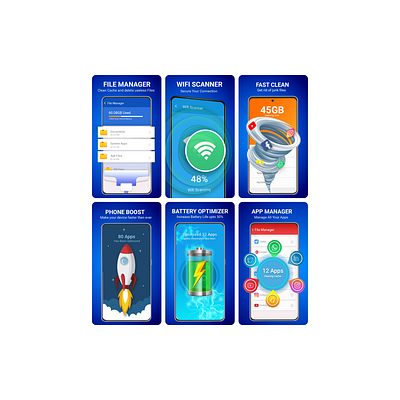 Phone Cleaner App app design branding creatives design figma graphic design illustration logo screenshots ui