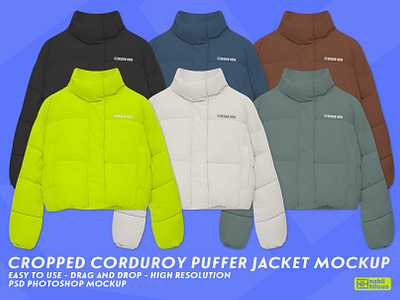 cropped CORDUROY PUFFER JACKET mockup psd front template apparel corduroy crop cropped customizable front jacket jackets layered mock up mockup mockups photoshop psd puffer realistic view