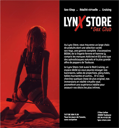 Print Advertisement - Lynx Store ad advertisement bdsm branding display erotic graphic magazine print print ad printed red sex sexclub sexshop sexy sm text