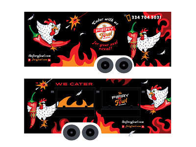 Food Truck Wrap Design for Hot Chicken Company adobe illustrator character chickrn fast food flames food and drink food trailer food truck fried chicken graphic design illustration mascot
