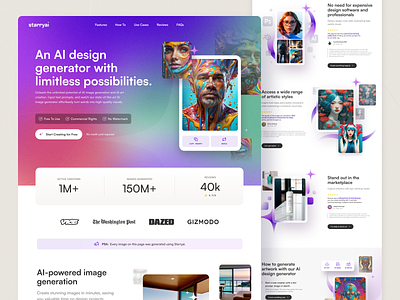 Starryai Landing Page ai ai app design ai design ai generator app design colorful homepage ios design landing page mesh gradient paint satoshi font star ui ui design ux web design website design