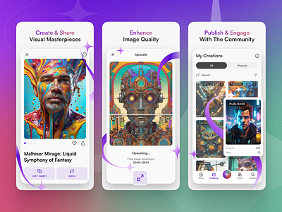 Starryai App Store Screenshots ai ai app ai app deisgn ai design app store screenshots gradient ios design mesh gradient monospace stars ui ui design ux ux design