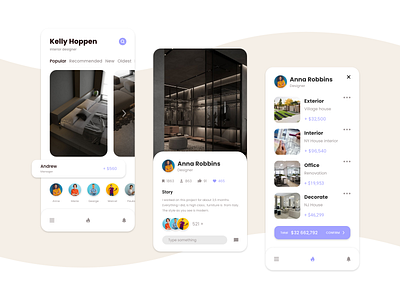 Interior designers' app UI app design mobi typography ui vector