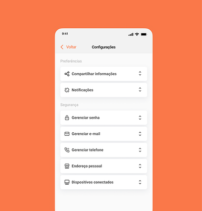 Settings screen - Medtech app mobile ui ux