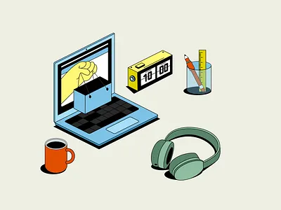 Isometric illustration clock dailyui gift headphones illustration isometric isometric illustration laptop