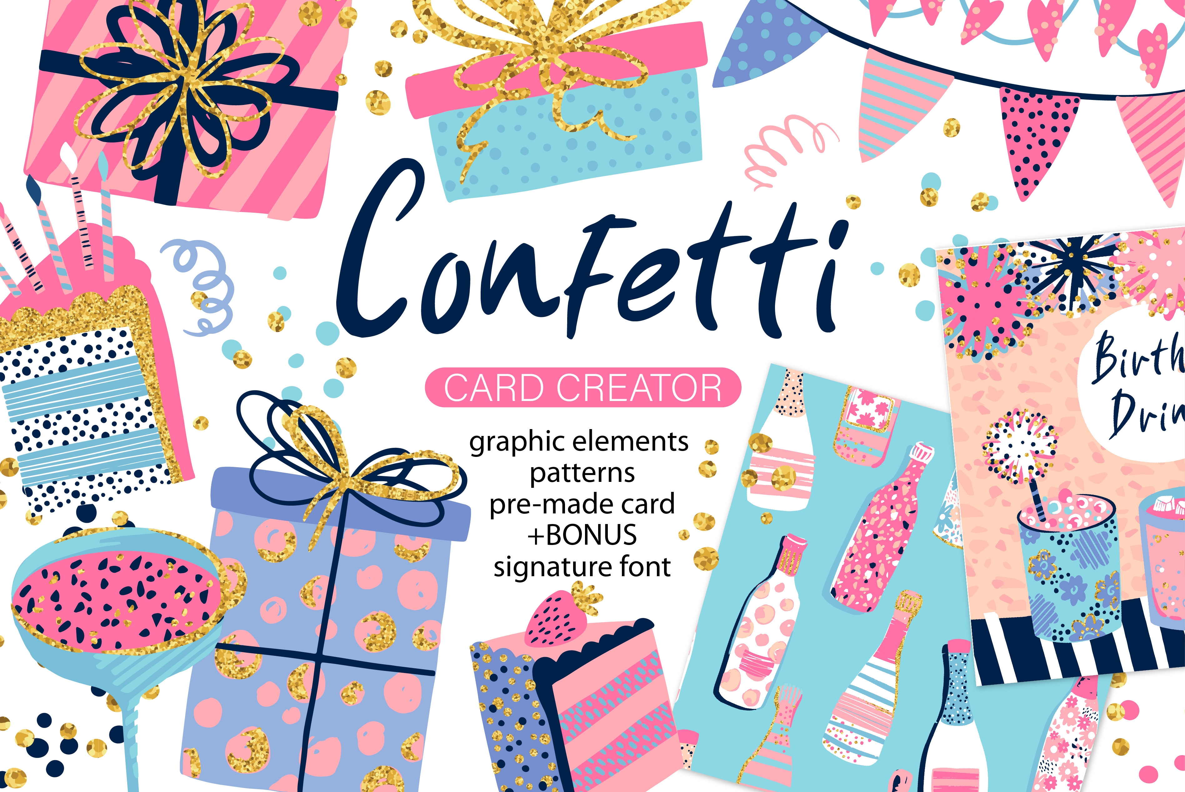 Confetti.Card creator.Graphic elements, patterns, pre-made cards abstract birthday card design font graphic design greetings pattern signature vector