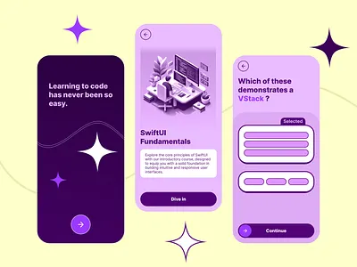 EZ Coding - Learn to code - Mobile App academic class classes coding course courses developer education learn learning mobile mobile application mobile ui monochromatic programming purple quiz teaching test ui