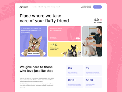 Landing Page | Grooming Studio about us book booking form branding cards fun gallery grooming inputs landingpage logo pet team ui