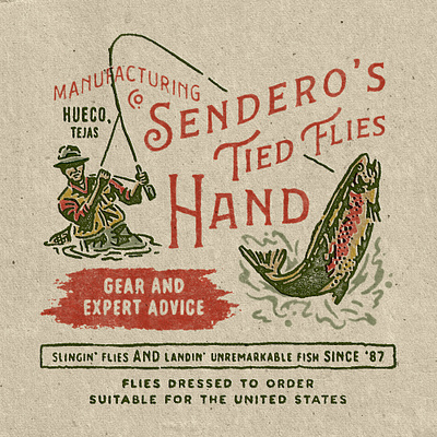 Sendero Flying Fish badge design branding fish fishing illustration merchandise sendero vintage western