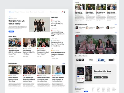 Meetnow - News Website article blue clean content editorial grid home page landing page layout light minimalist news post story timeline trending ux ui webdesign website website design