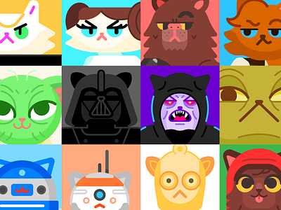 Star Claws cats characters cute force geometric jedi space star wars vector