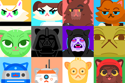 Star Claws cats characters cute force geometric jedi space star wars vector