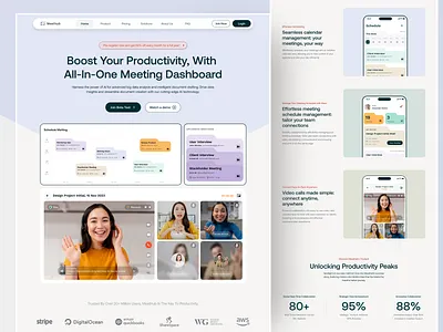 MeetHub - Meeting Schedule Website design design saas design website home landingpage manager website meeting meeting saas product saas productivity saas sas task manager ui uiux uiux saas video call web manager web saas website saas