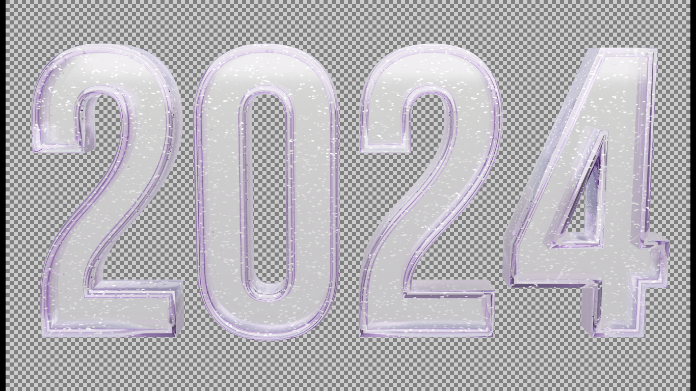 Text 2024 Glitter 3d illustration render . Happy New Year 2024 by