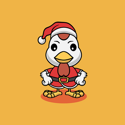 Cute chicken on christmas cartoon illustration festive