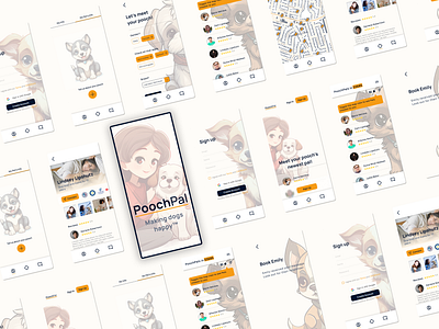 PoochPal - Making Dogs Happy animal app branding case study design system dog walking market research pet playful product design ui user research ux