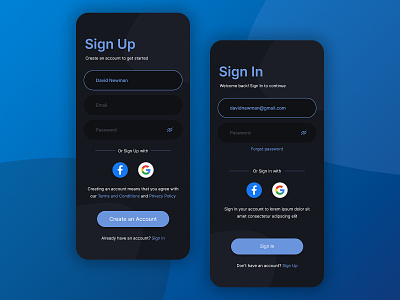 Dark Sign Up & Sign In Page app dark design form mobile night phone sign sign in sign up ui